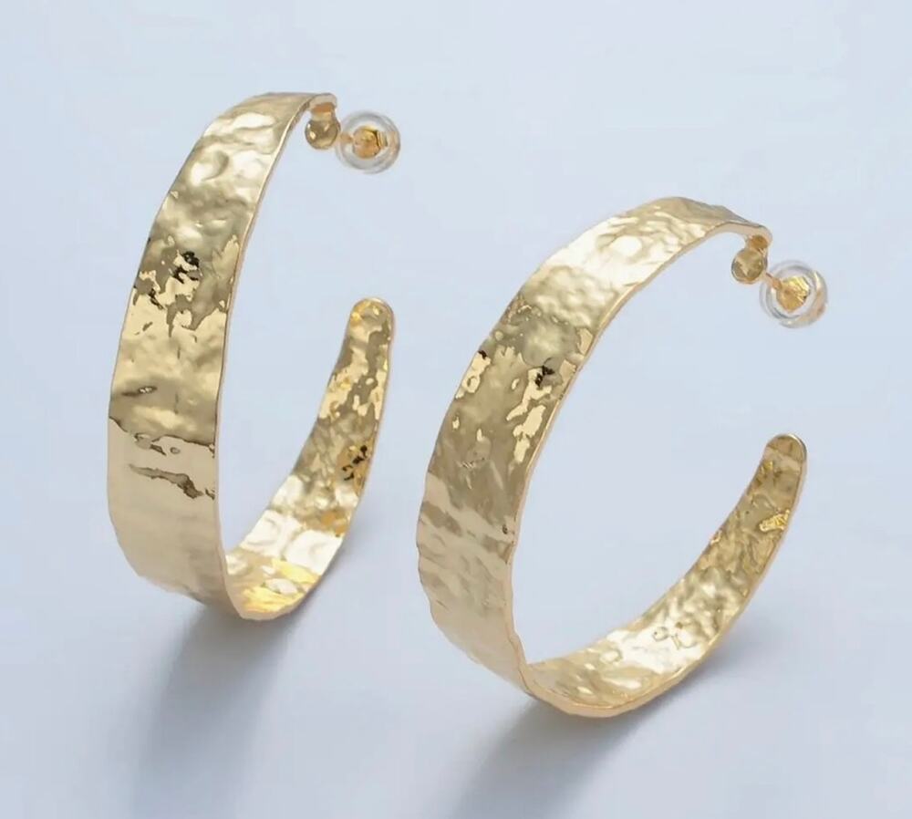 14K Gold Filled 40mm Wide Hammered C-Shaped Hoop Earrings